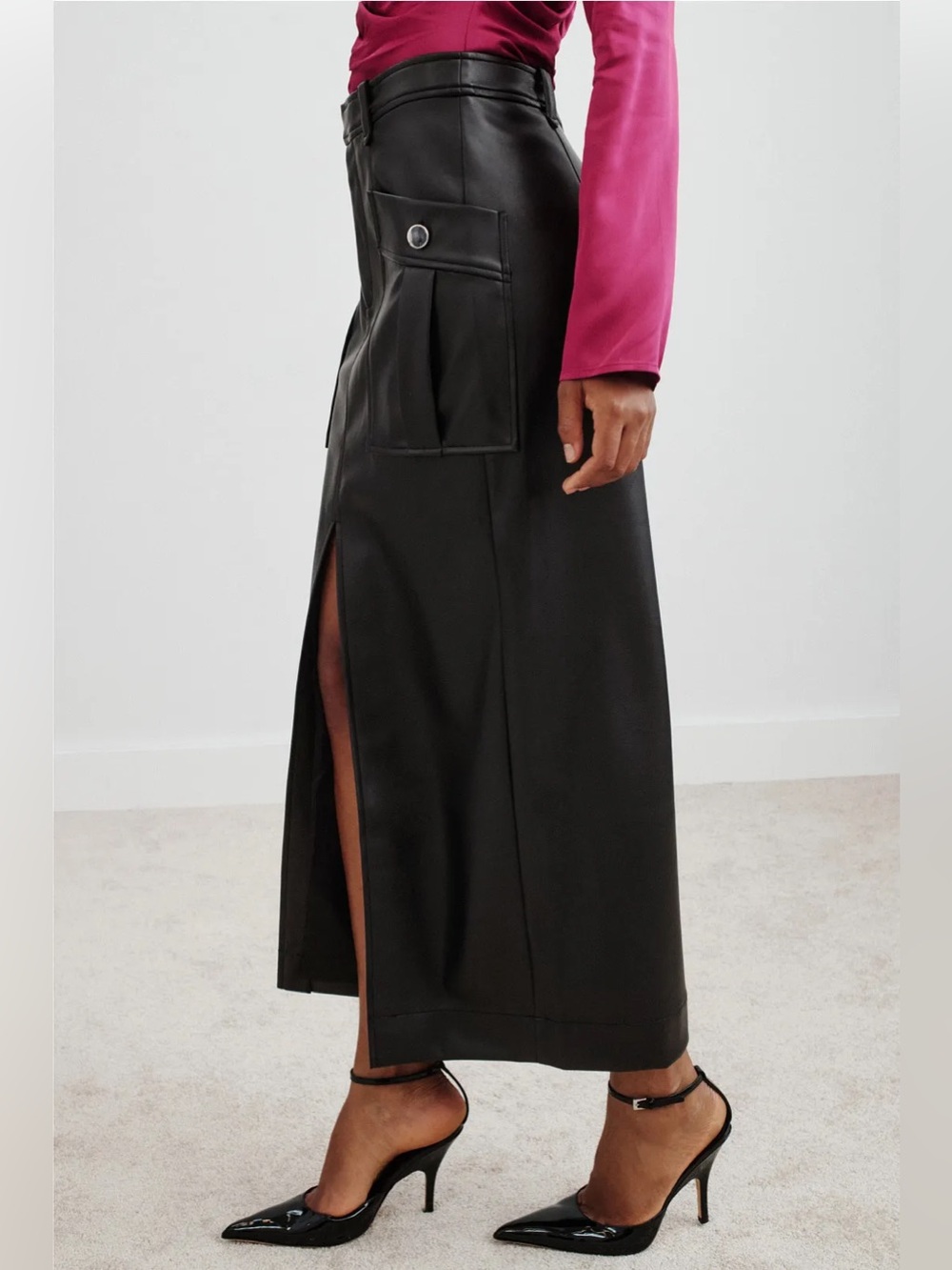 RTR Toccin Faux Leather MIDI Column Skirt (0497)